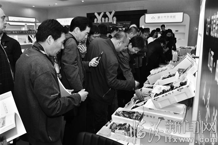 特色农产品深受大家喜爱,纷纷拿出手机拍照。 本报记者 苏亚兵 摄