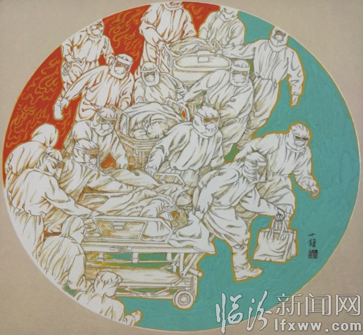 临汾:笔墨传情 鼓劲加油